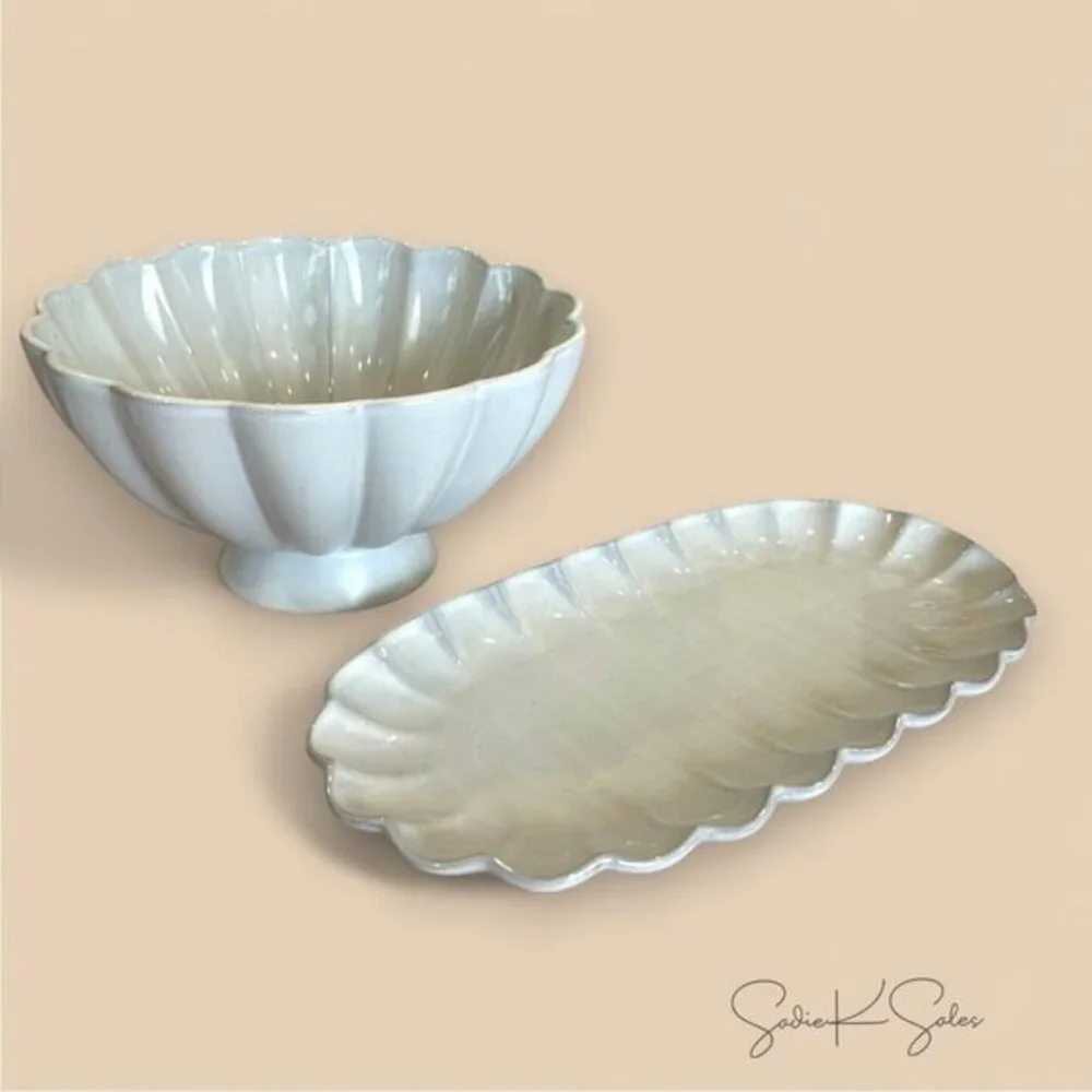 Scalloped Pedestal Serving Bowl Cream - Hearth‎ & Hand Magnolia